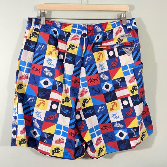 Columbia Men's PFG Nautical Fishing Checkered Swim Trunks Size L - Picture 3 of 10